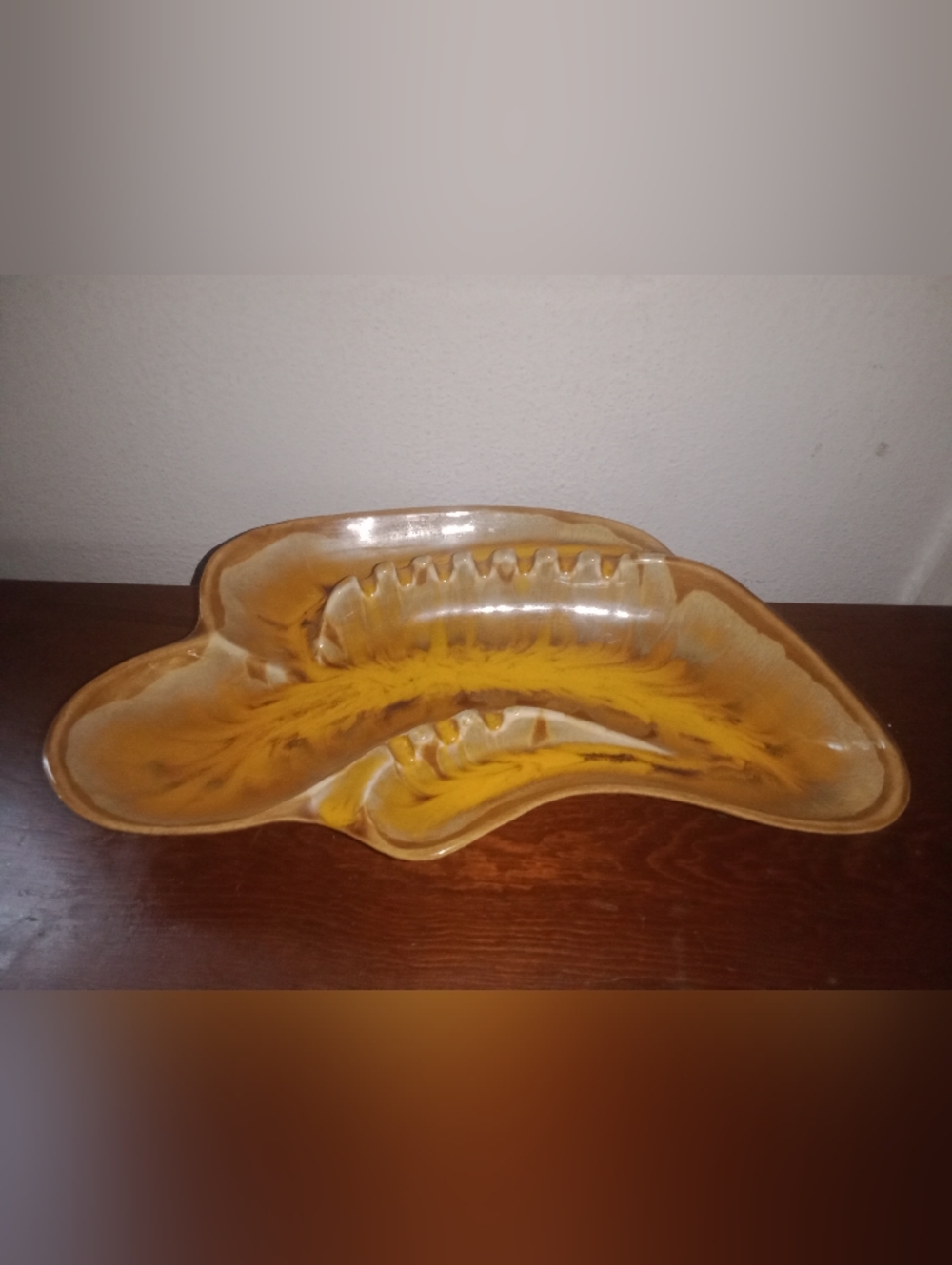 Vintage MCM Drip Glaze Large Ashtray Retro Boho Hippie 11 3/8" Long Mid Century